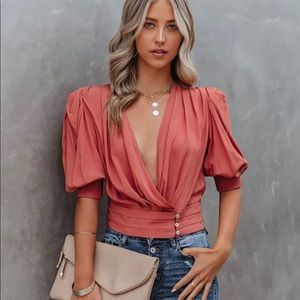 NWT VICI WITHIN REACH WRAP CROP TOP ~ Clay Size Med
